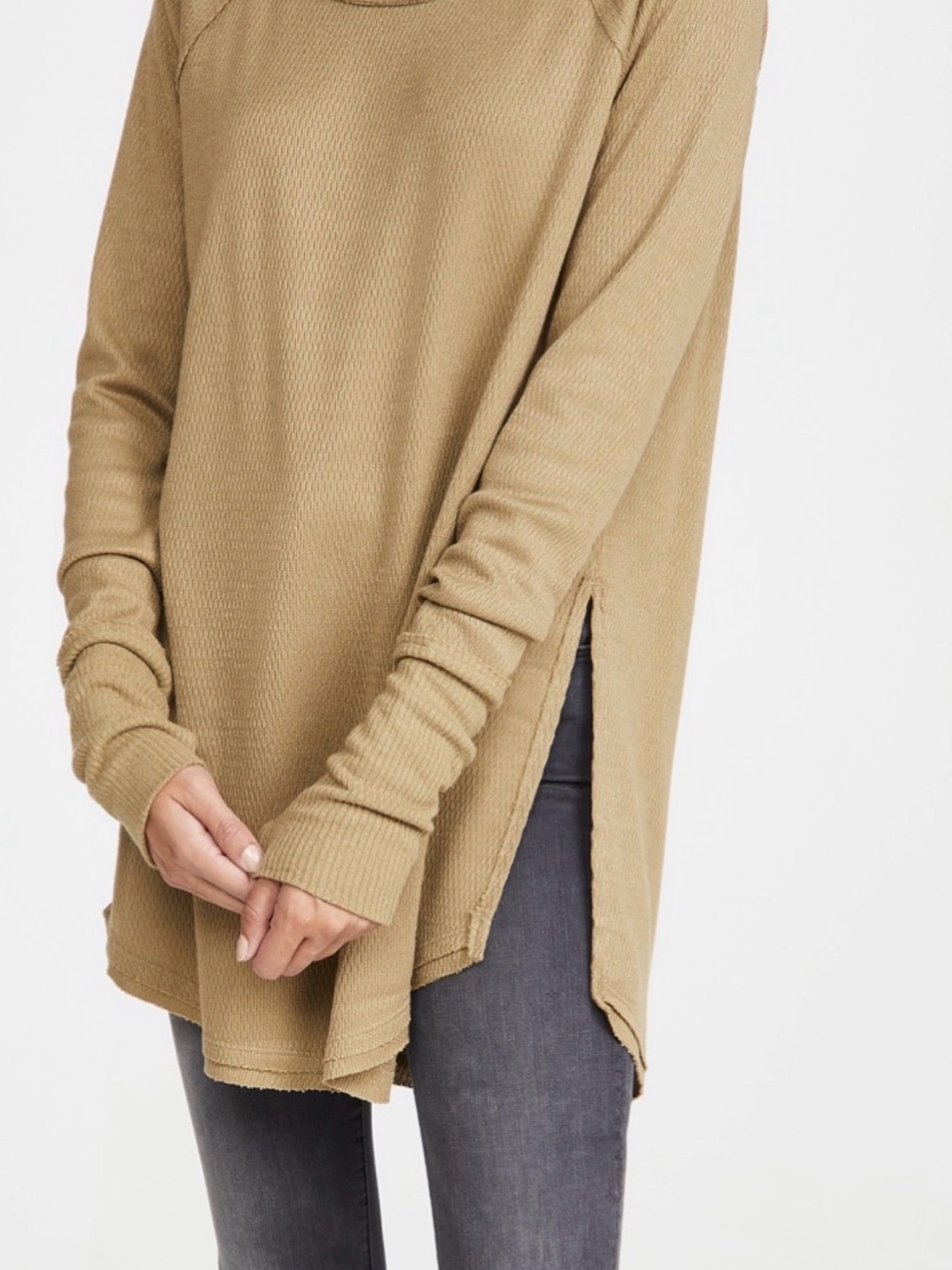 We The Free Olive Green Waffle-Knit Long Sleeve Top size small